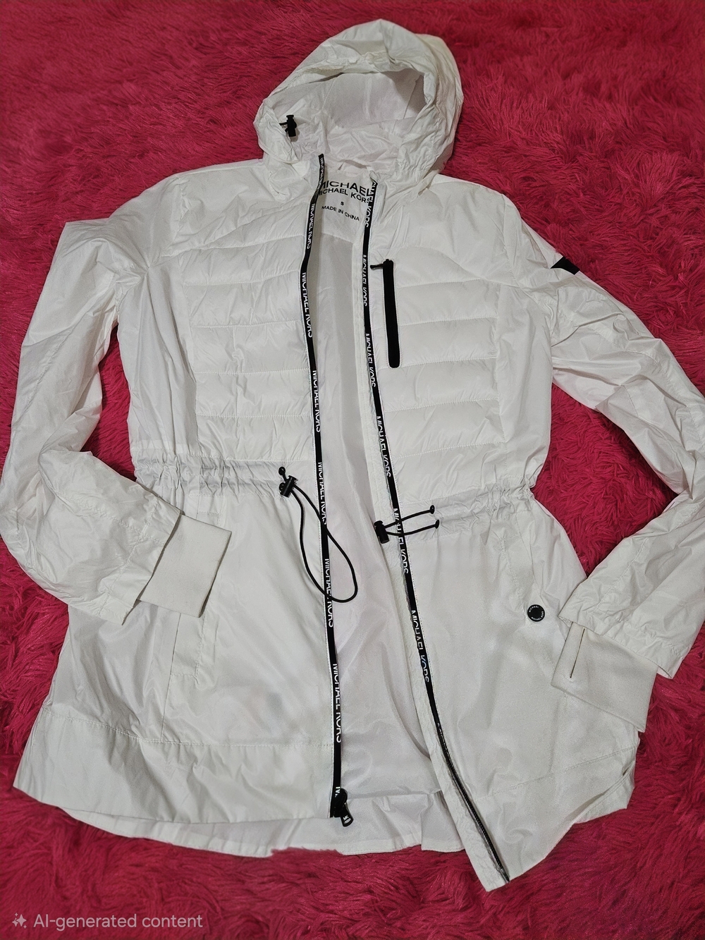 Michael Kors White Hooded Packable Puffer Jacket